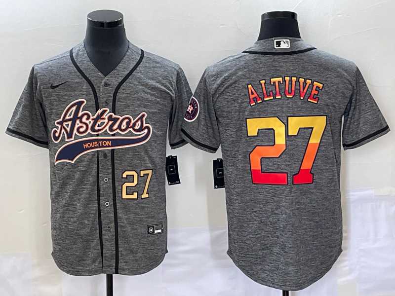 Men%27s Houston Astros #27 Jose Altuve Number Grey Gridiron Cool Base Stitched Baseball Jersey->houston astros->MLB Jersey